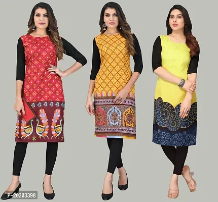 Women Crepe Printed Long Kurti Combo Of 3