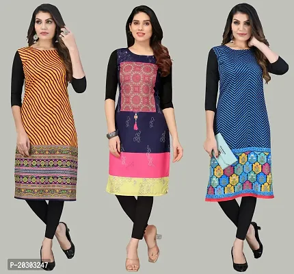 Women Crepe Printed Long Kurti Combo Of 3-thumb0