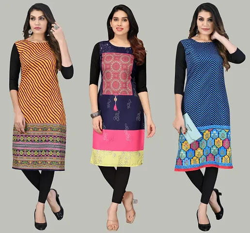 Women Crepe Long Kurti Combo Of 3