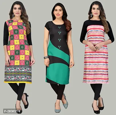 Women Crepe Printed Long Kurti Combo Of 3