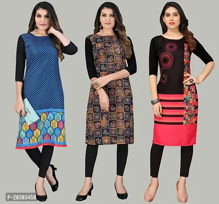 Women Crepe Printed Long Kurti Combo Of 3