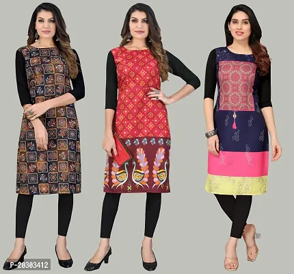 Women Crepe Printed Long Kurti Combo Of 3