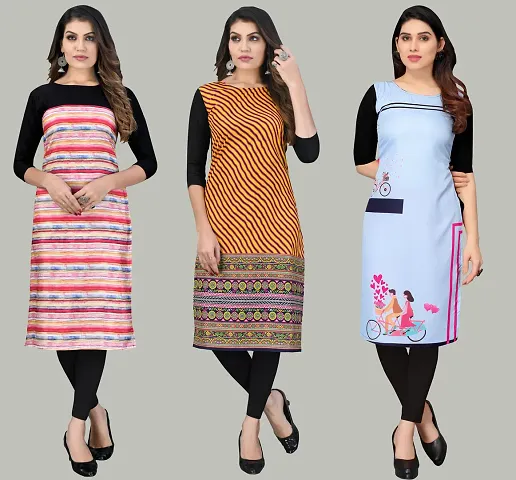 Women Crepe Long Kurti Combo Of 3