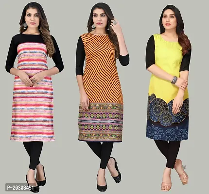 Women Crepe Printed Long Kurti Combo Of 3-thumb0