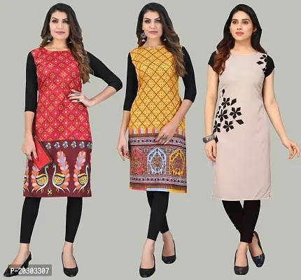 Women Crepe Printed Long Kurti Combo Of 3-thumb0