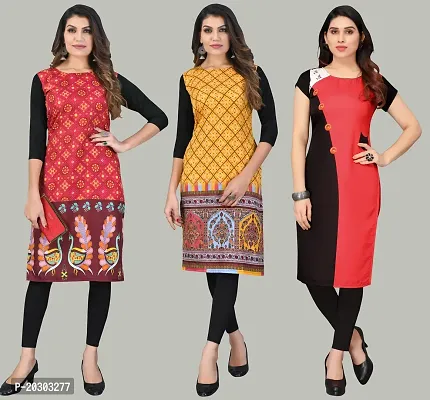 Women Crepe Printed Long Kurti Combo Of 3