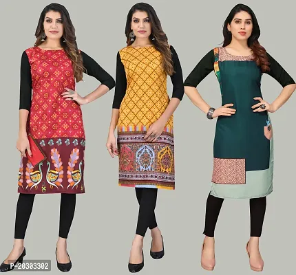 Women Crepe Printed Long Kurti Combo Of 3-thumb0