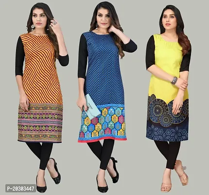 Women Crepe Printed Long Kurti Combo Of 3-thumb0