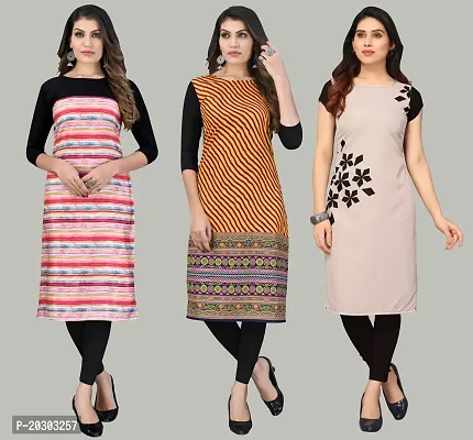 Women Crepe Printed Long Kurti Combo Of 3