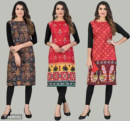 Women Crepe Printed Long Kurti Combo Of 3