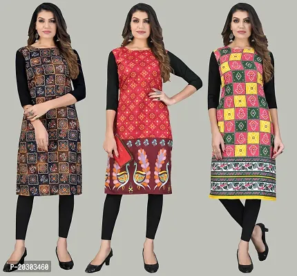 Women Crepe Printed Long Kurti Combo Of 3