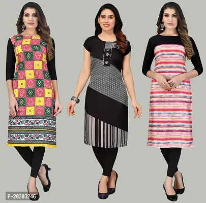 Women Crepe Printed Long Kurti Combo Of 3-thumb0