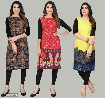 Women Crepe Printed Long Kurti Combo Of 3