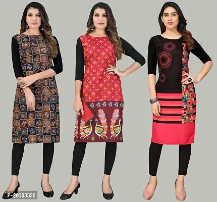 Women Crepe Printed Long Kurti Combo Of 3-thumb0