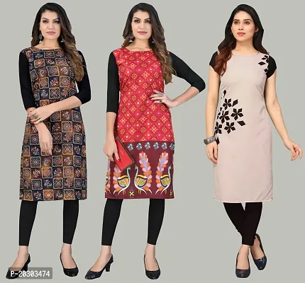 Women Crepe Printed Long Kurti Combo Of 3