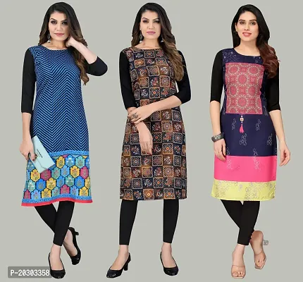 Women Crepe Printed Long Kurti Combo Of 3