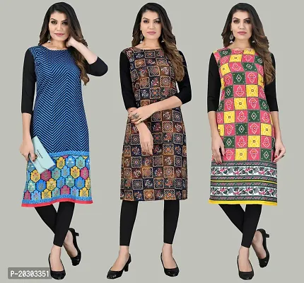 Women Crepe Printed Long Kurti Combo Of 3