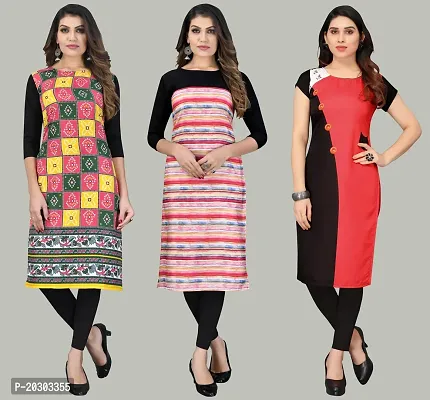 Women Crepe Printed Long Kurti Combo Of 3