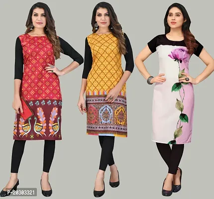 Women Crepe Printed Long Kurti Combo Of 3