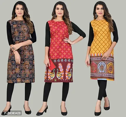 Women Crepe Printed Long Kurti Combo Of 3