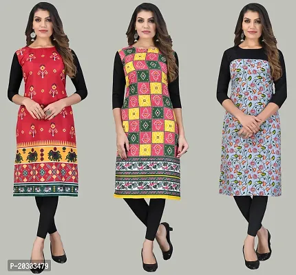 Women Crepe Printed Long Kurti Combo Of 3