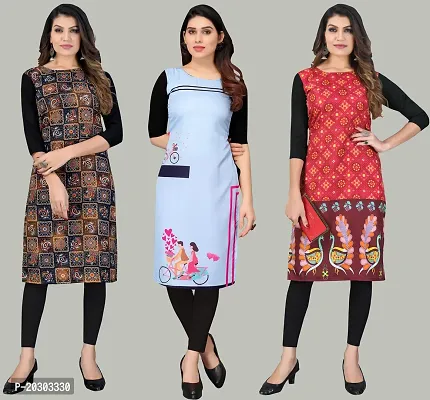 Women Crepe Printed Long Kurti Combo Of 3-thumb0