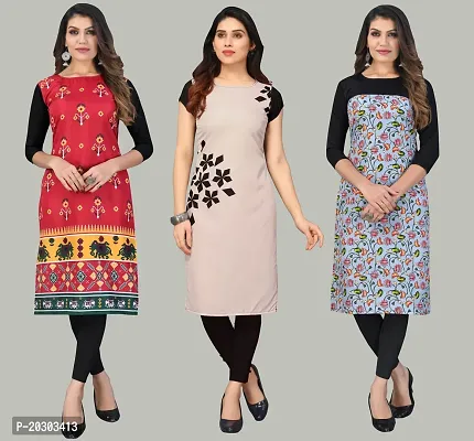 Women Crepe Printed Long Kurti Combo Of 3-thumb0