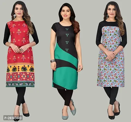 Women Crepe Printed Long Kurti Combo Of 3