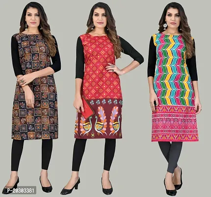 Women Crepe Printed Long Kurti Combo Of 3