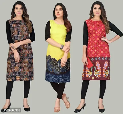 Women Crepe Printed Long Kurti Combo Of 3-thumb0