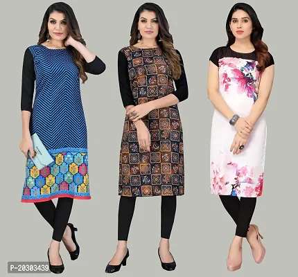 Women Crepe Printed Long Kurti Combo Of 3