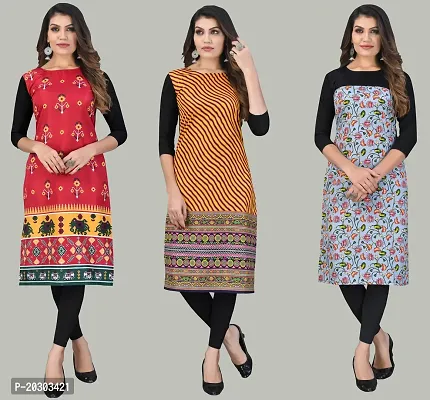 Women Crepe Printed Long Kurti Combo Of 3