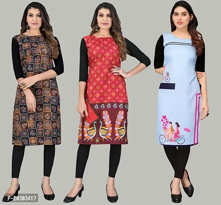 Women Crepe Printed Long Kurti Combo Of 3