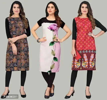 Women Crepe Printed Long Kurti Combo Of 3-thumb0