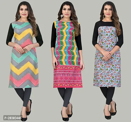 Women Crepe Printed Long Kurti Combo Of 3-thumb0