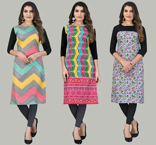 Fancy Crepe Printed Long Kurtis Combo Of 3