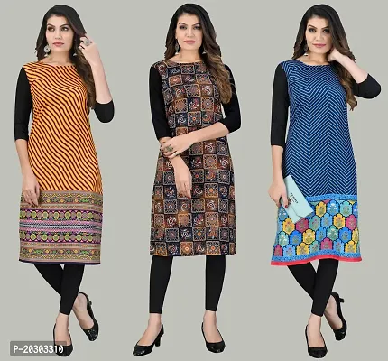 Women Crepe Printed Long Kurti Combo Of 3