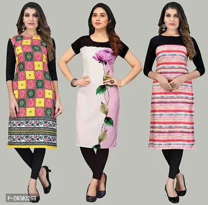 Women Crepe Printed Long Kurti Combo Of 3-thumb0