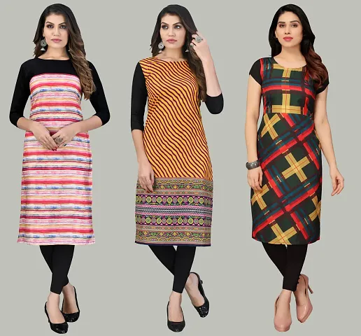 Fancy Crepe Printed Long Kurtis Combo Of 3