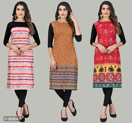 Women Crepe Printed Long Kurti Combo Of 3