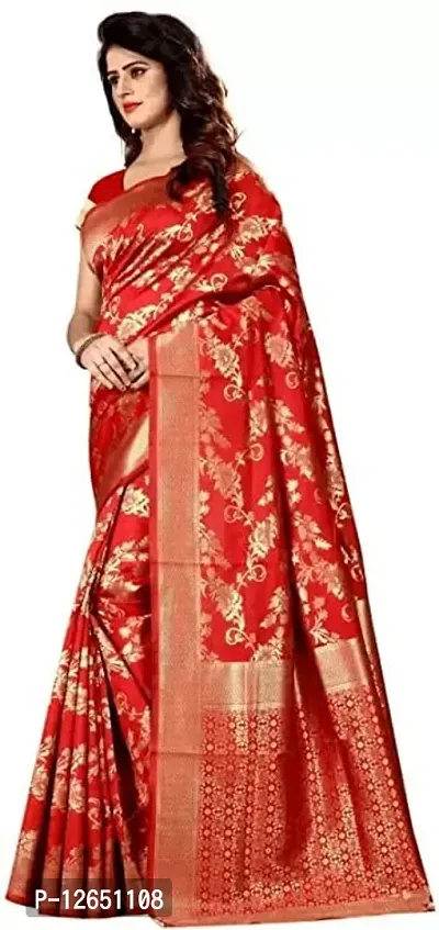 Women's Premium Soft Silk Saree Zari Vintage Indian Blouse 100% Woven Sarees Handwoven Fabric Traditional Women's Wedding Piece Bollywood Designer (RED)-thumb3