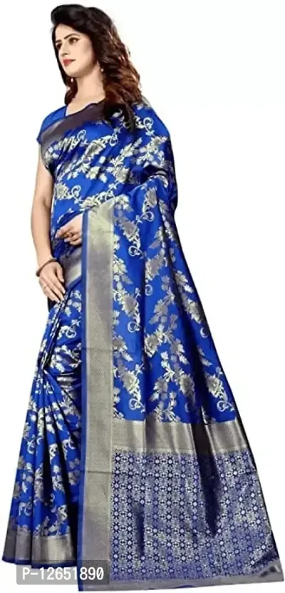 Women's Premium Soft Silk Saree Zari Vintage Indian Blouse 100% Woven Sarees Handwoven Fabric Traditional Women's Wedding Piece Bollywood Designer (ROYAL BLUE)