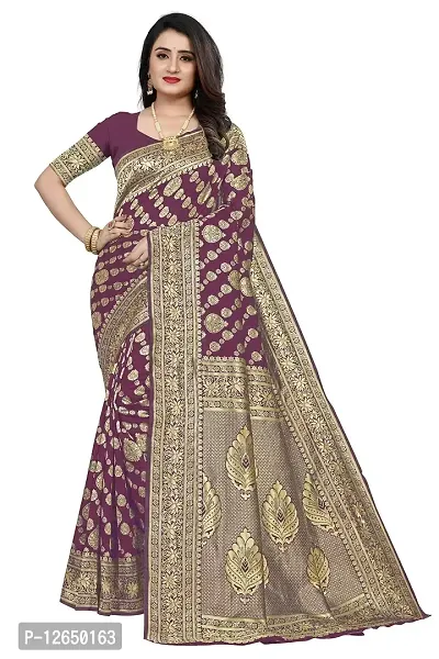 Banarasi Silk Saree | Indian Ethnic Wear | Traditional Women's Wedding Piece Bollywood Designer (PURPLE)-thumb0