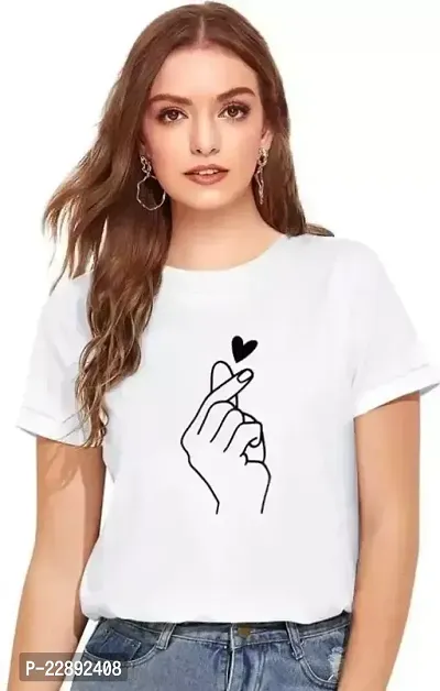 Elegant White Polyester Printed Tshirt For Women-thumb0