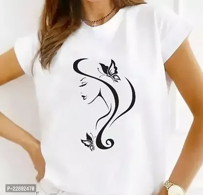 Elegant White Polyester Printed Tshirt For Women