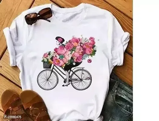 Elegant White Polyester Printed Tshirt For Women-thumb0