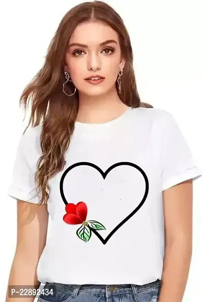 Elegant White Polyester Printed Tshirt For Women-thumb0