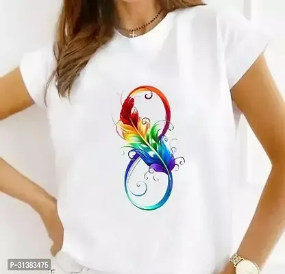 Elegant White Polyester Printed Tshirt For Women-thumb0