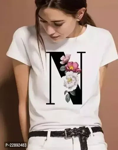 Elegant White Polyester Printed Tshirt For Women