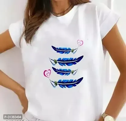 Elegant White Polyester Printed Tshirt For Women-thumb0